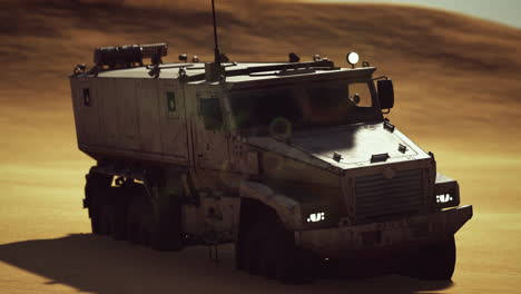 armoured military truck in desert