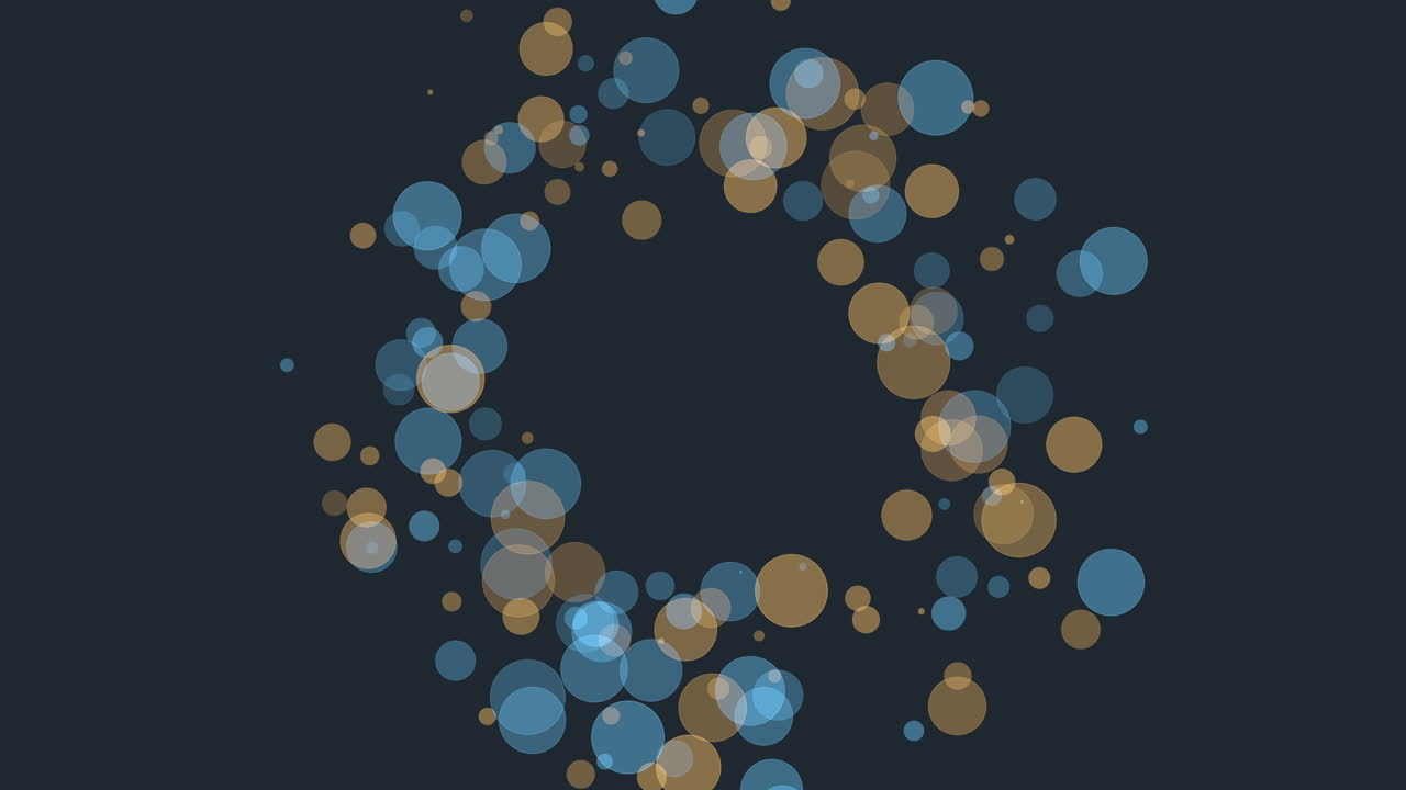 검은색 배경에 파란색과 황금색의 회전하는 동적 서클 패턴