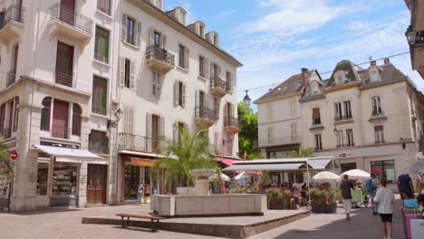 profile view of a belle epoque architecture building at old town in aix-les-bains, france on a clear summer day. 4k.