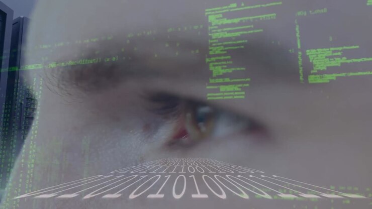 Animation af databehandling og ur over mørk baggrund