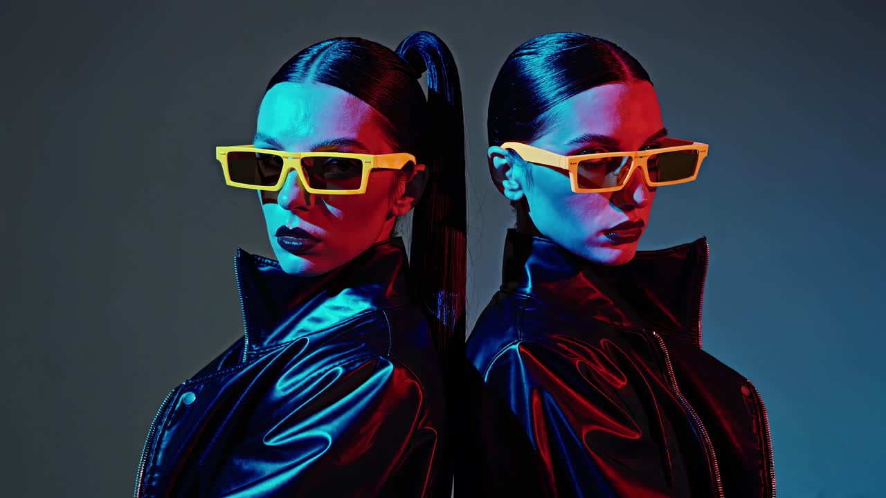 Fashionable Women in Leather Jackets and Sunglasses