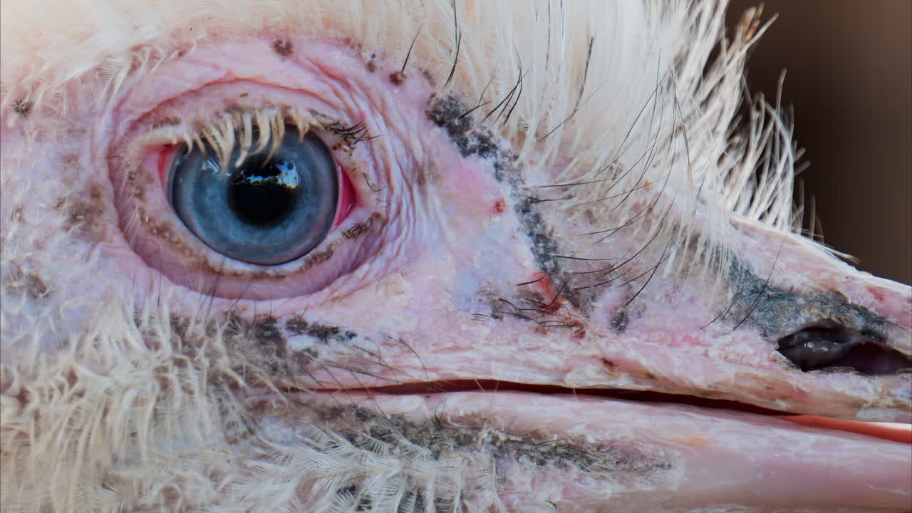 Close up of an ostrich's head on a blurred background