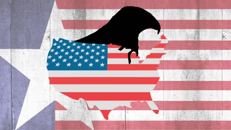 animación del mapa de los estados unidos coloreado en bandera estadounidense sobre bandera estadounidense