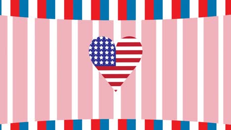 animation of heart coloured with american flag on white background