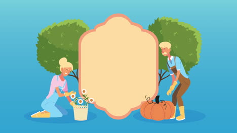 jardinería con flores y calabazas