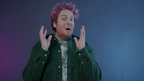happy man with pink hair