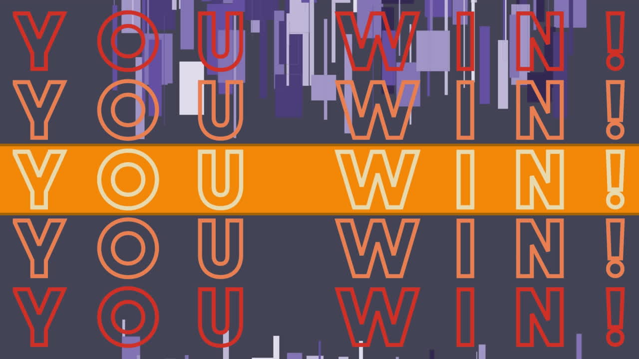 Animation of you win over colorful graphics and shapes