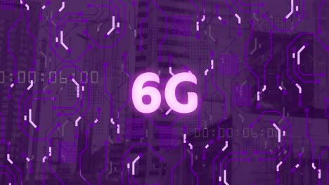 animación de texto 6g, paisaje urbano y conexiones