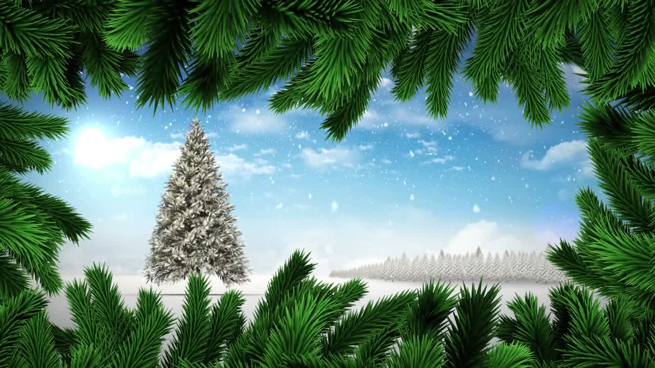 겨울 풍경 위에 내리는 눈의 애니메이션