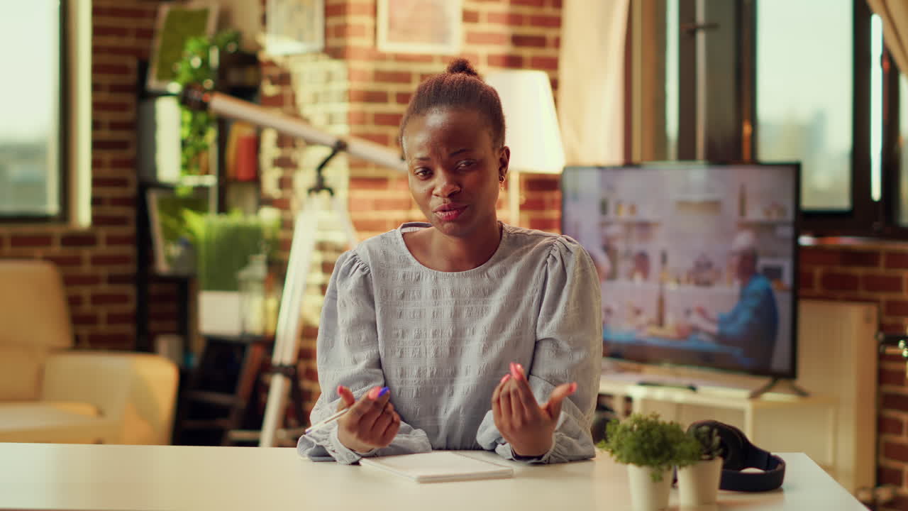 POV of freelancer waving on videocall