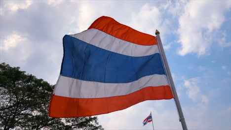 a slomotion footage of thai's waving flag in thailand.