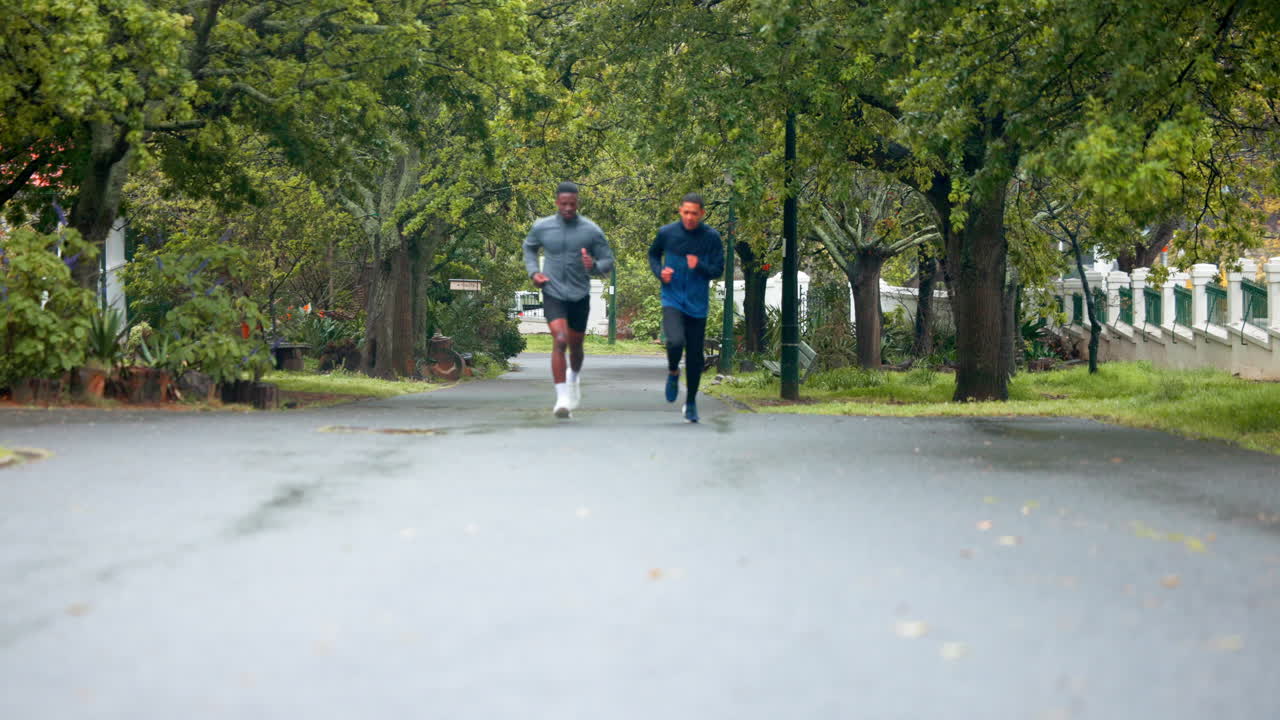 비가 내리고 달리는 두 남자