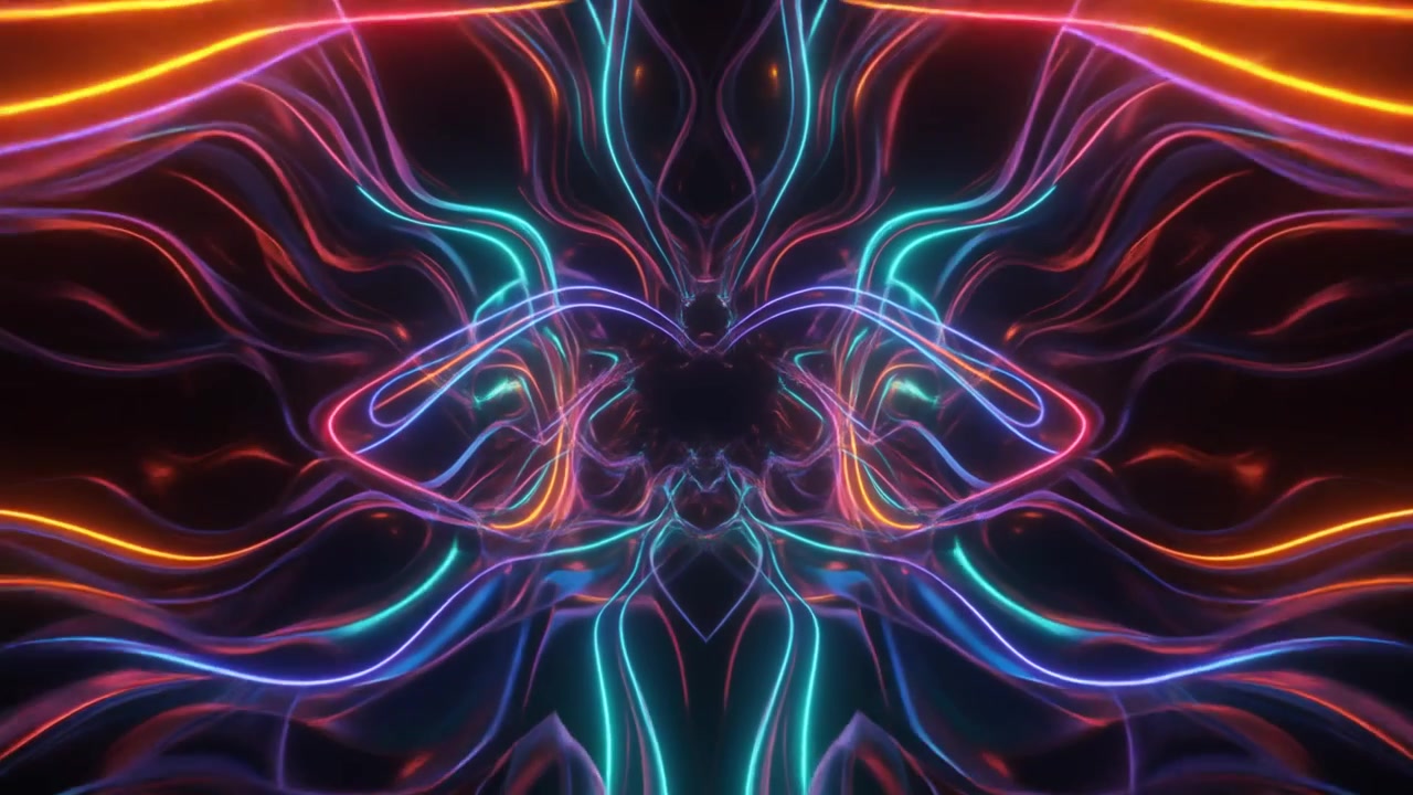 Abstract Neon Light Trails Moving in Symmetrical Patterns