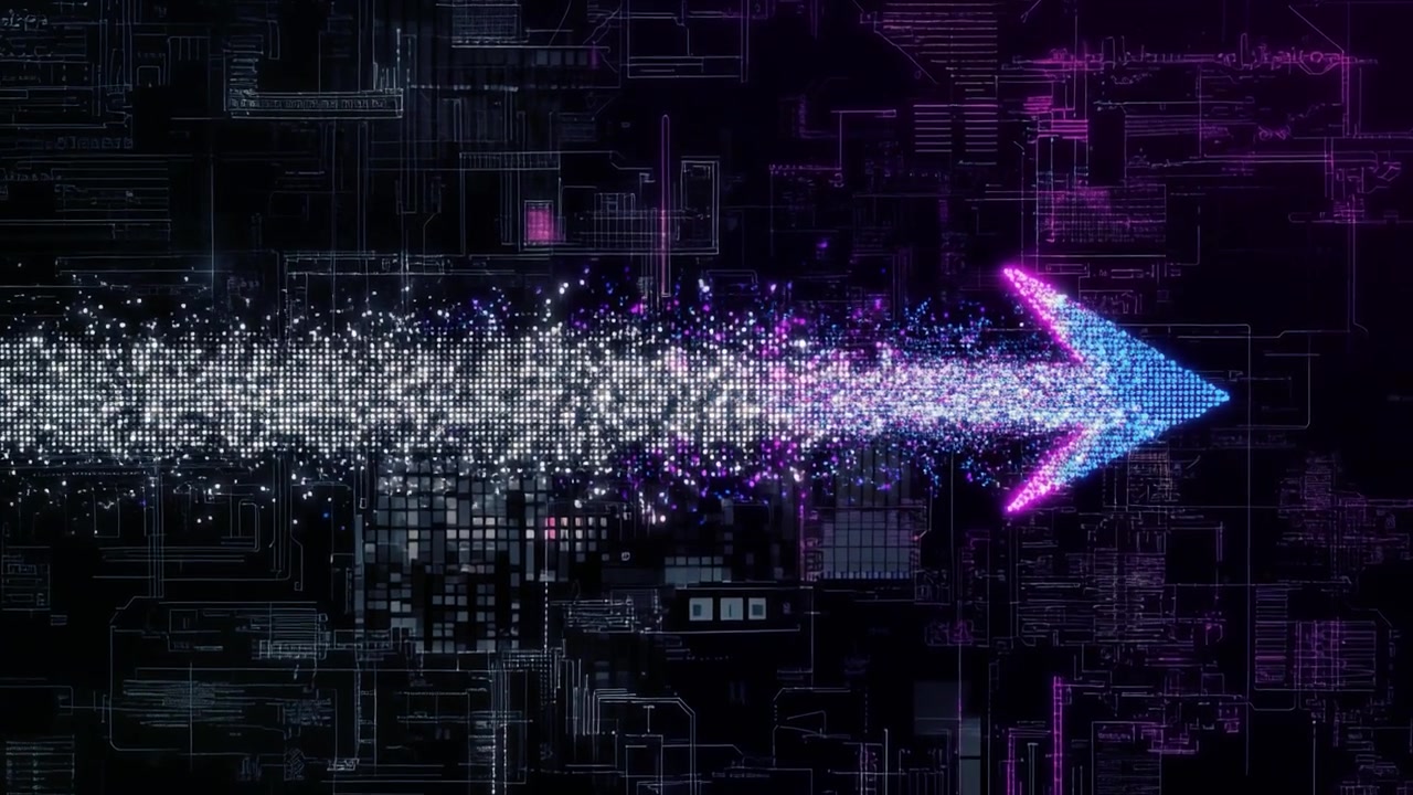 Digital Arrow Moving Forward Through Abstract Data Network