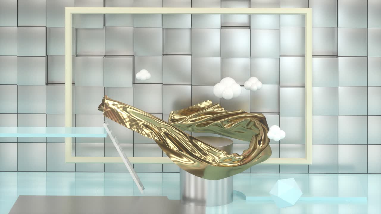 추상적인 기하학을 가진 만화 방, 3d 렌더링