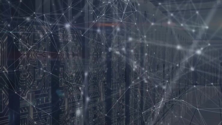 Animation of network of connections over server room