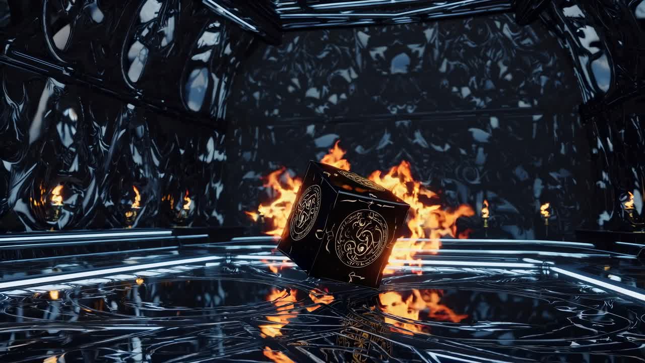 Dark Futuristic Room with Glowing Cube