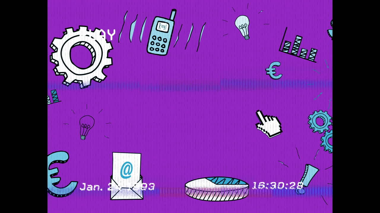 animación de iconos de redes sociales sobre la pantalla con ruido
