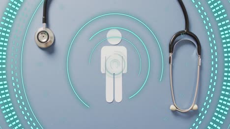 animation of human icon and scope scanning over stethoscope