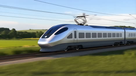 high-speed train blurring through a green landscape