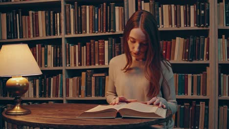 mujer leyendo en una biblioteca