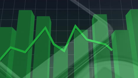 animación de la línea verde y procesamiento de datos financieros sobre fondo negro