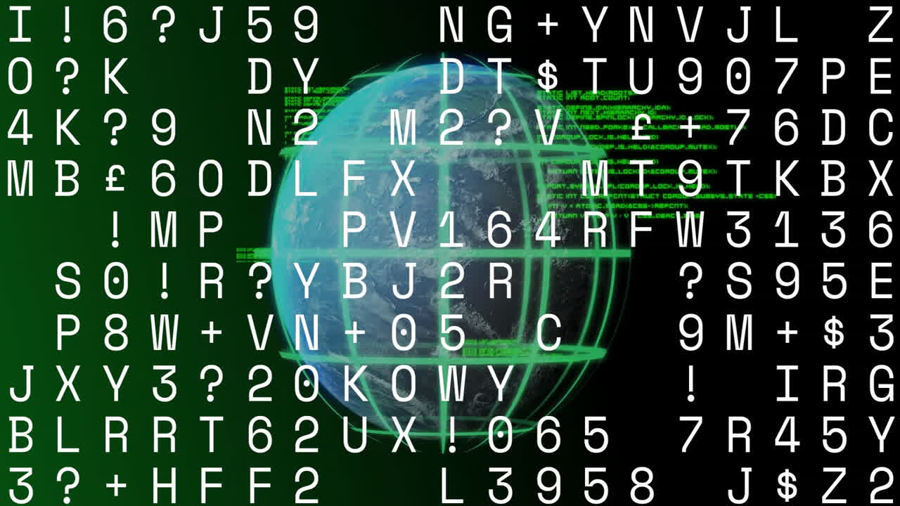 Animation of data processing over globe on black background