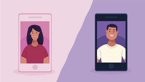 pareja de amantes en personajes de teléfonos celulares