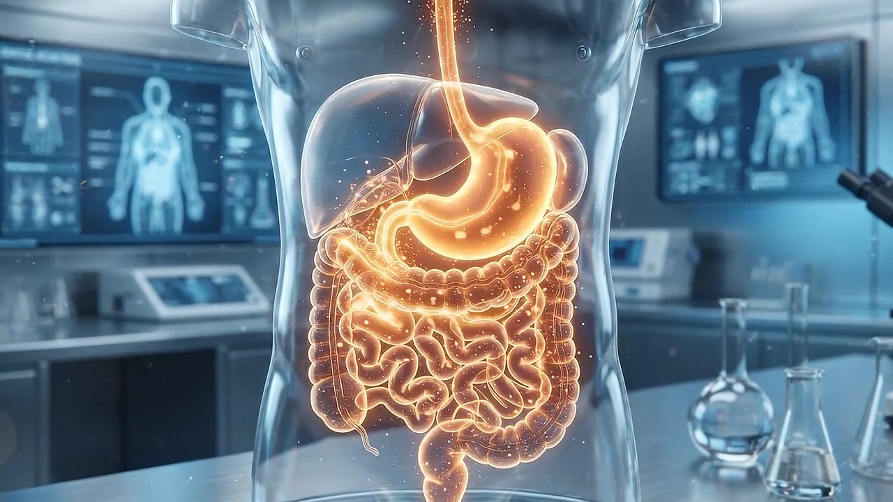 Anatomia olografica del sistema digerente umano in laboratorio medico