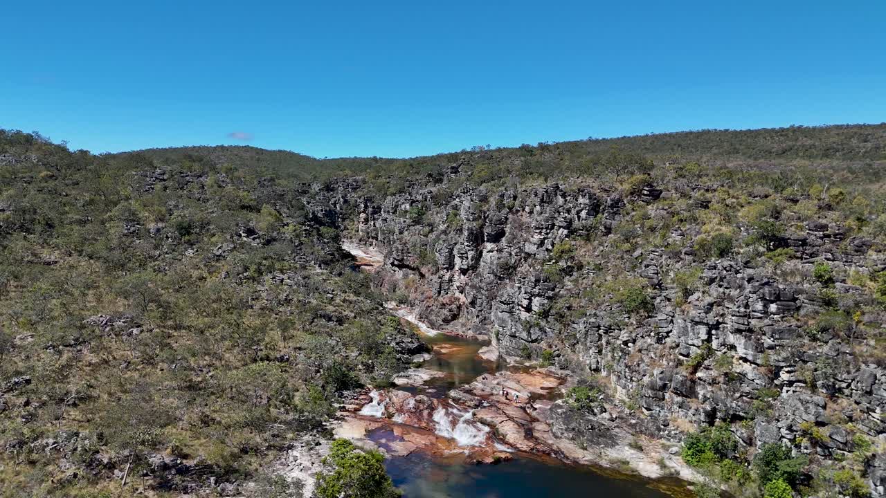 Drone view of the São Félix River Canyon, Pouso Alto Environmental Protection Area, in Chapada dos Veadeiros, Goiás, Brazil