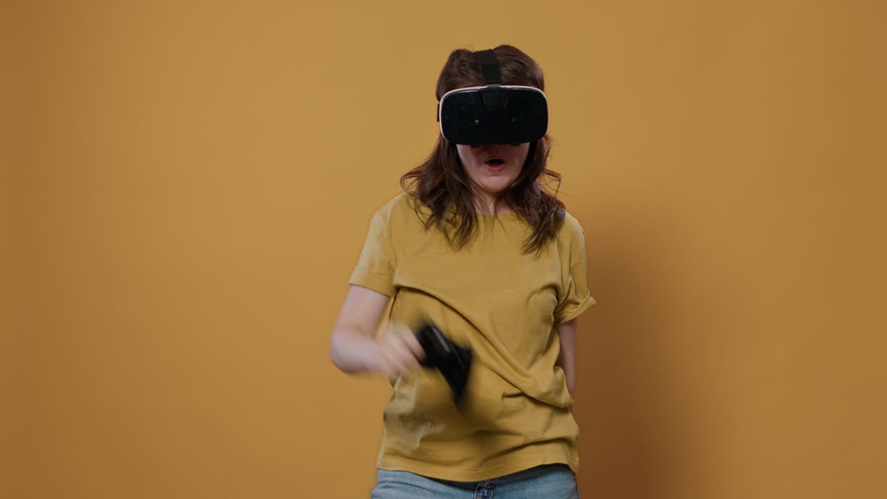 Excited people enjoying virtual reality gaming