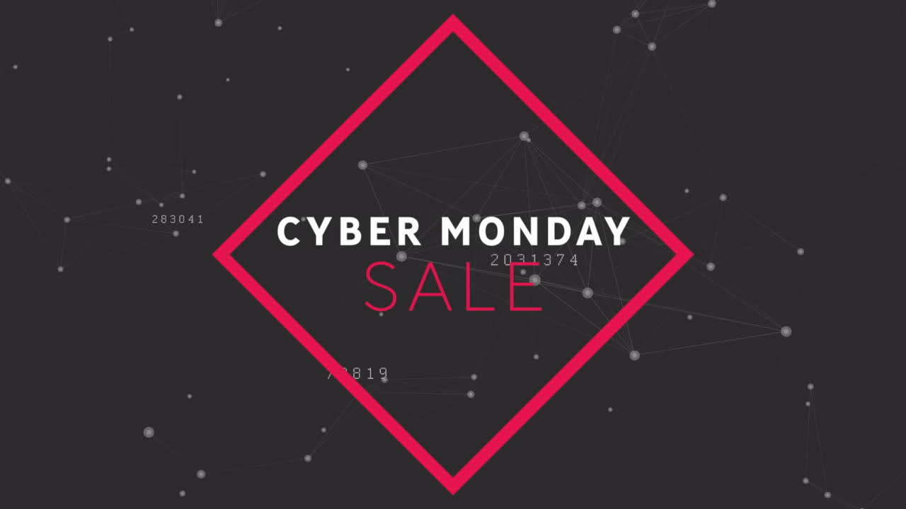 Animation of cyber monday sale text over networks of connections