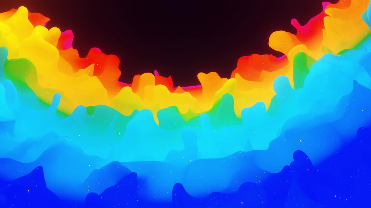 스트루드 또는 디스플레이스 파동으로 아름다운 추상적인 3d 표면은 루프로 변환됩니다. 무지개 그라디언트: 달함이나 마말라드와 같은 부드러운 매트 재료, 가운 내부 빛, 모핑 표면에서 반이는.