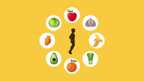 estilo de vida saludable hombre corriendo y comida vegana