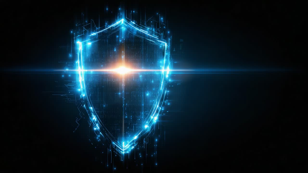 A Glowing Digital Shield Representing Cybersecurity and Protection in the Modern Digital Age for Data Integrity and Online Safety