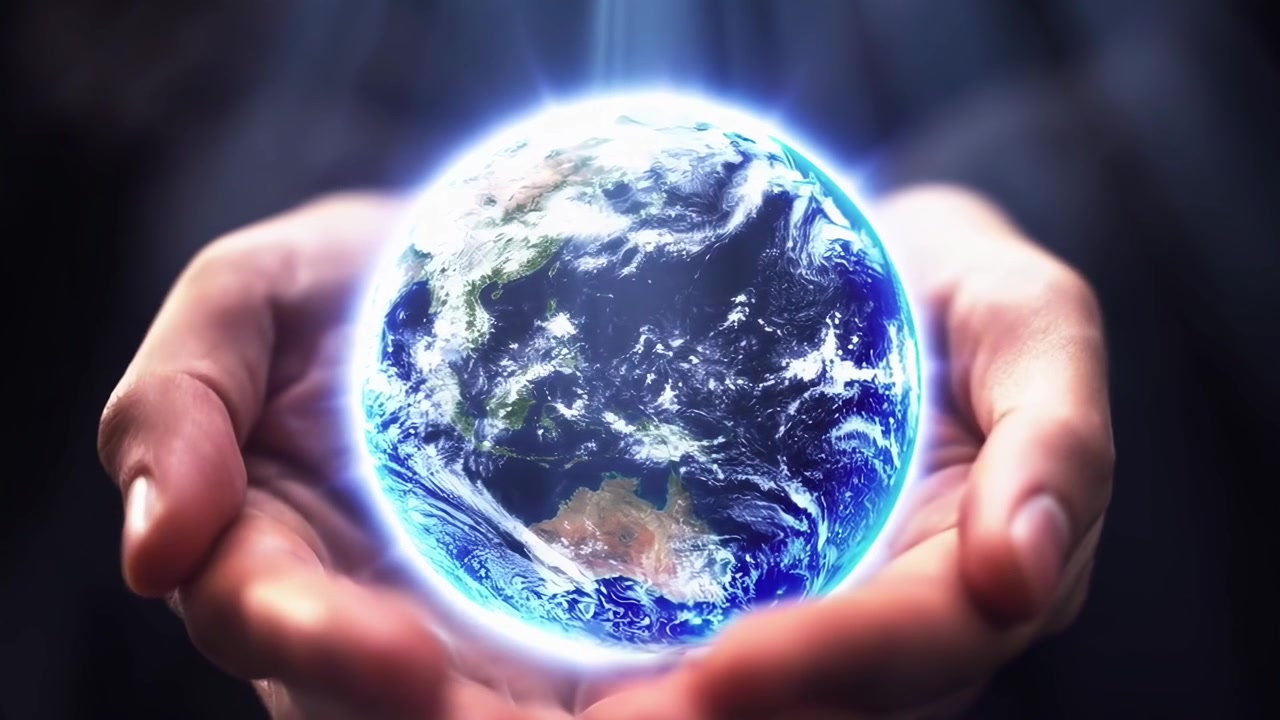 Globo terrestre brilhante segurado por mãos humanas