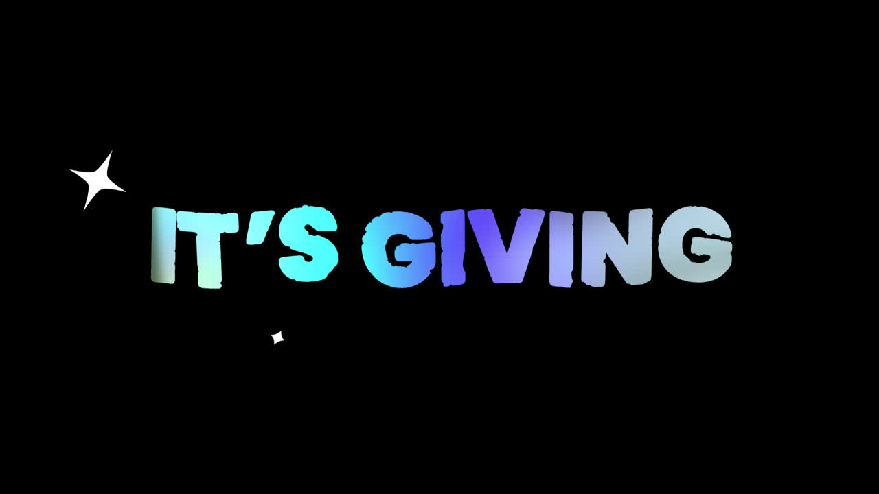 Animated Text 'It's Giving' with Sparkles on Black Background