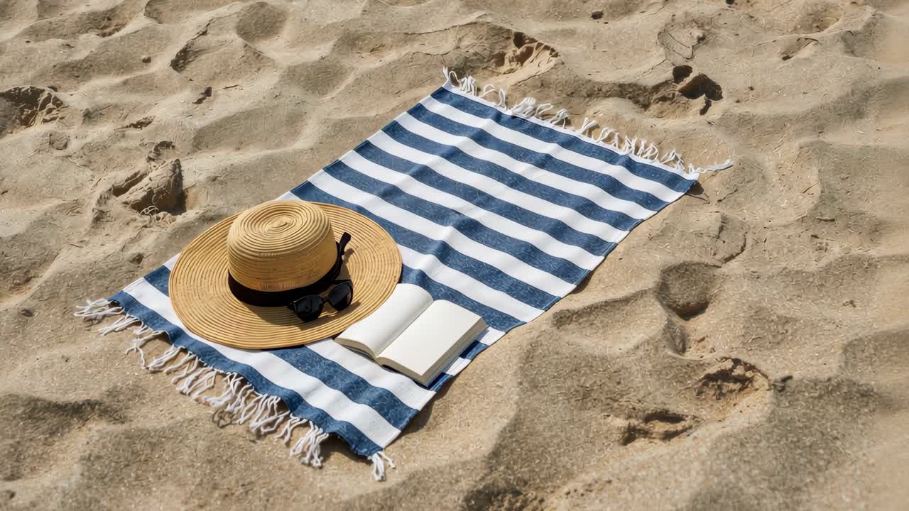 Beach Relaxation with Hat, Sunglasses, and Book