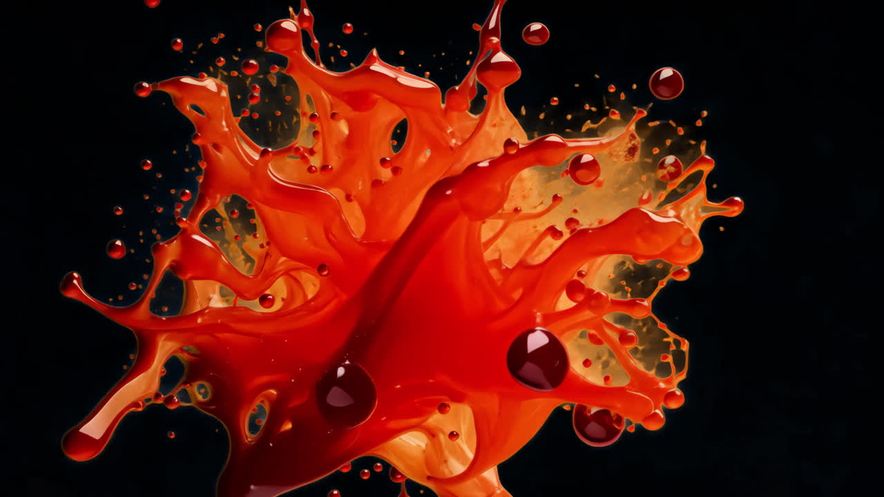 Vibrant red paint splash animated overlay, transparent 4K video, alpha channel, ProRes 4444
