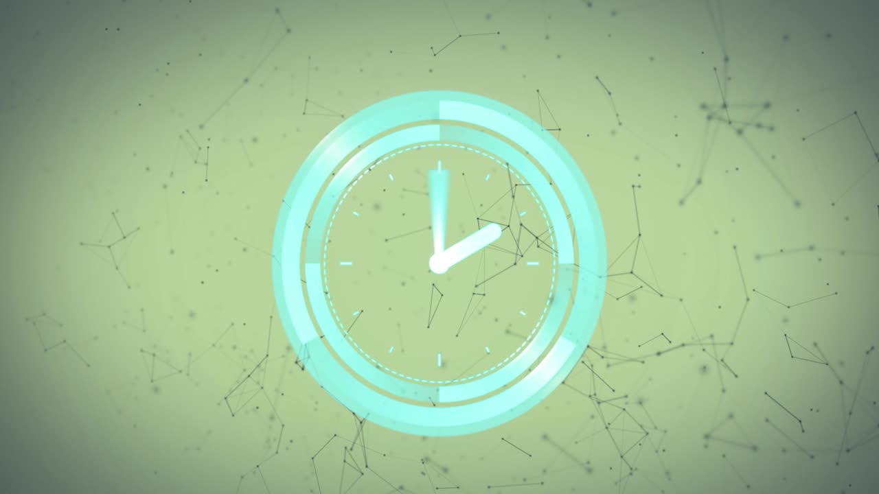 анимация часов, движущихся по сетям соединений на зеленом фоне