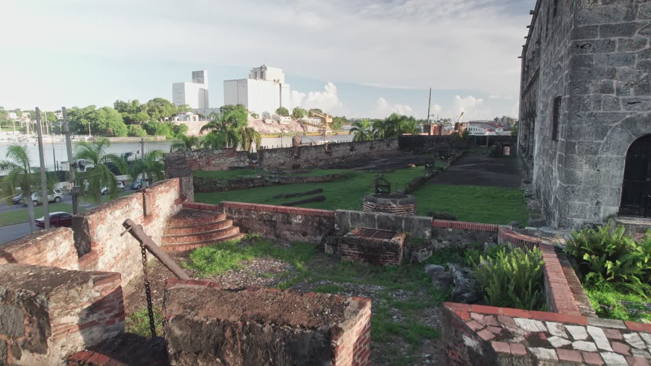 Aerial over Viceroyal Palace of Don Diego Colón, Alcázar in Santo Domingo