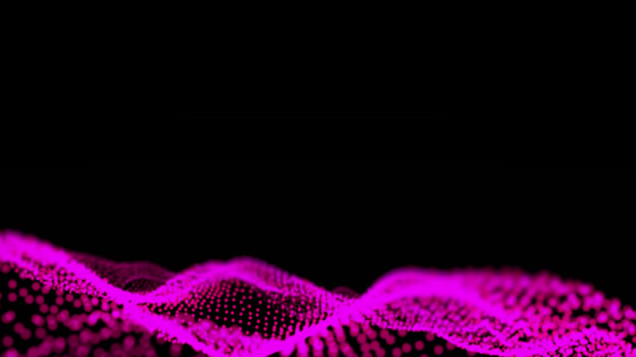 Animation of abstract mesh with pink glowing spots floating and waving on black background