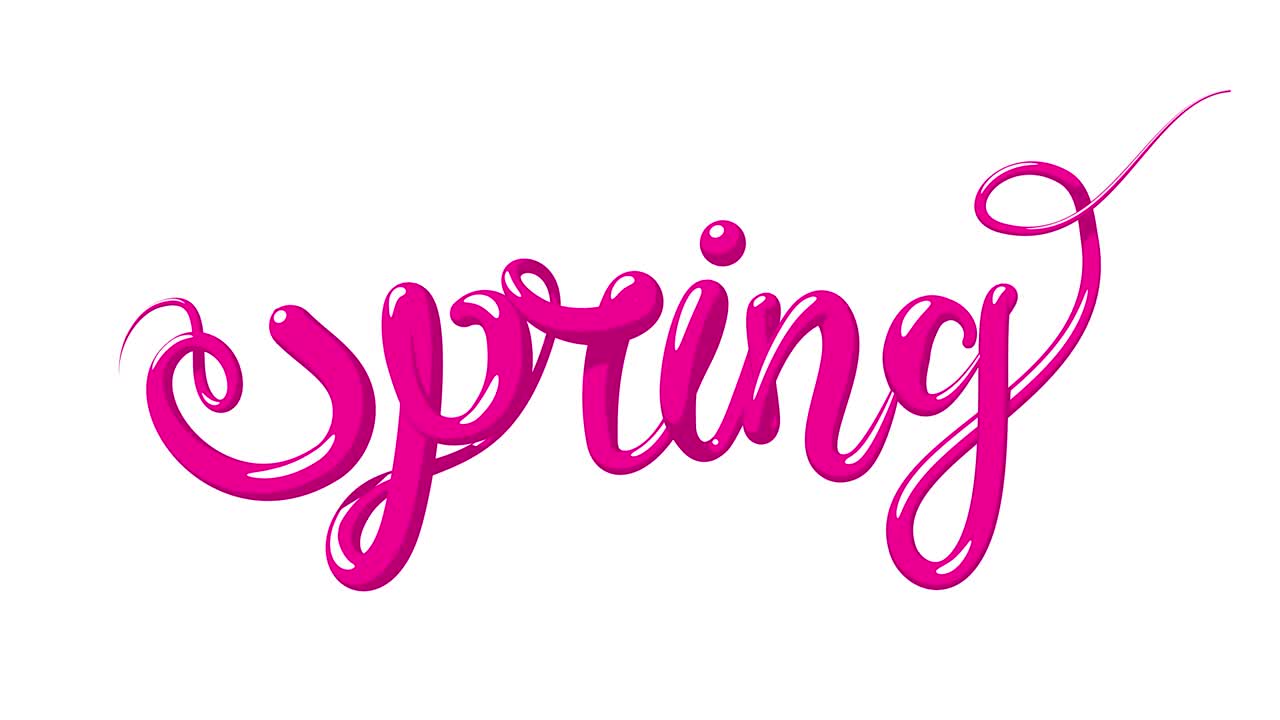 3D animation of red stroke forming word Spring then fading out on white background. Computer animation with alpha channel. Looping.