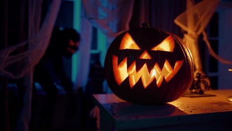 halloween pumpkin decoration with candle light