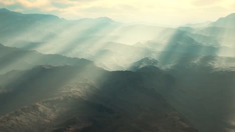 aerial vulcanic desert landscape with rays of light