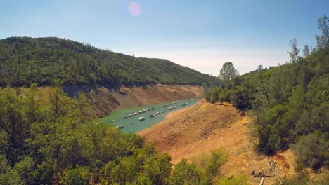 An-aerial-view-over-a-very-low-Oroville-Lake-in-California-during-extreme-drought