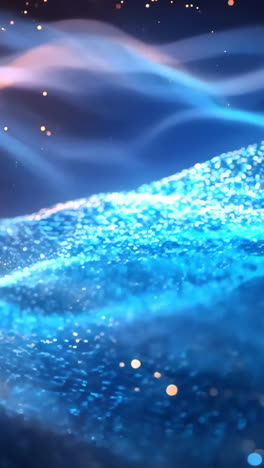 a blue wave with a lot of sparkles in it. the sparkles are scattered all over the wave, giving it a dreamy and ethereal quality