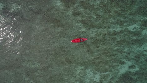 aerial view of a red kayak in calm water