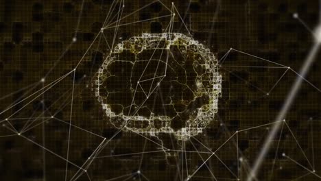 animación de la red de conexiones y el cerebro digital sobre un fondo negro
