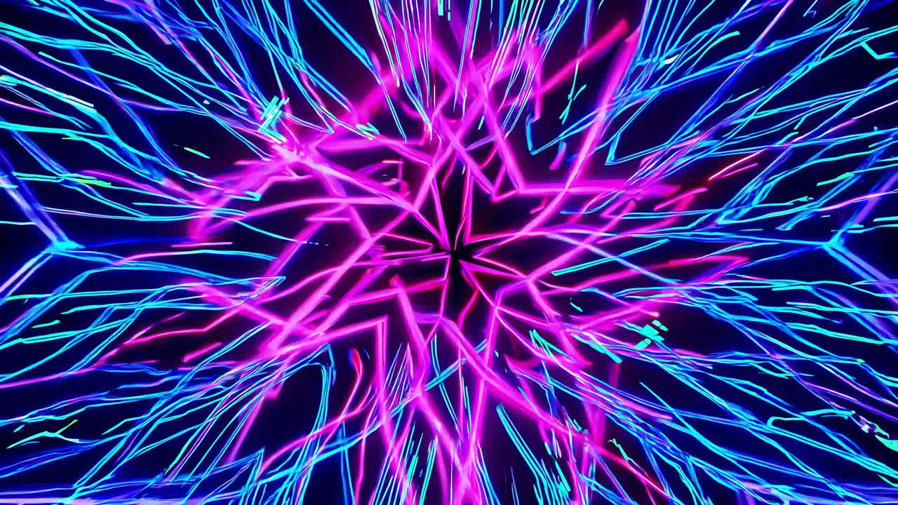 Colorful neon lights intersect, creating a vibrant and energetic abstract background filled with movement and excitement, capturing the dynamic essence of nightlife and celebration